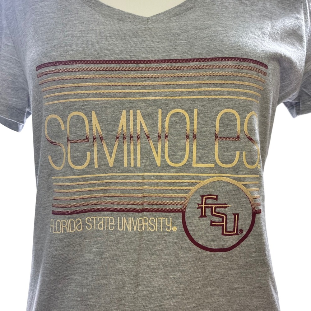 NWT Florida State University Seminoles T-Shirt Womens M Gray V-Neck College FSU‎